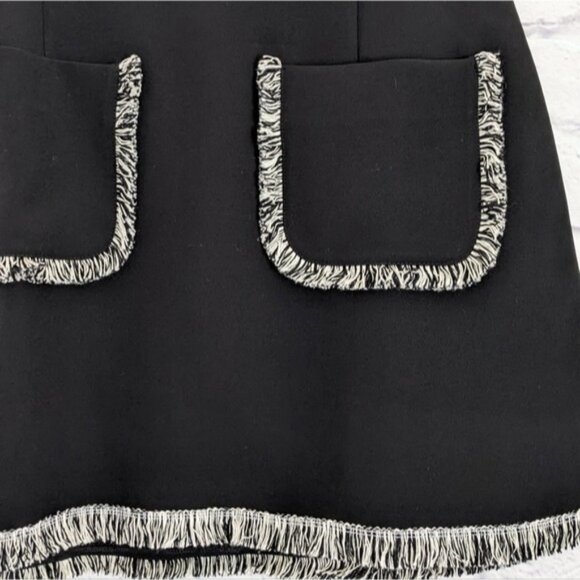 ASOS Fringe A-Line Mini Skirt 10 NEW Black White Pockets - Picture 3 of 5